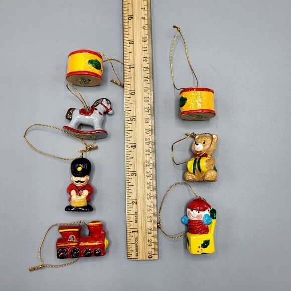 Vtg Enesco Hand Painted Christmas Ornaments Set Of 7 Teddy Bear Rocking Horse - Picture 10 of 10